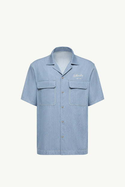 Moncler Embroidered Logo Denim Shirt Pastel Blue Pastel Blue