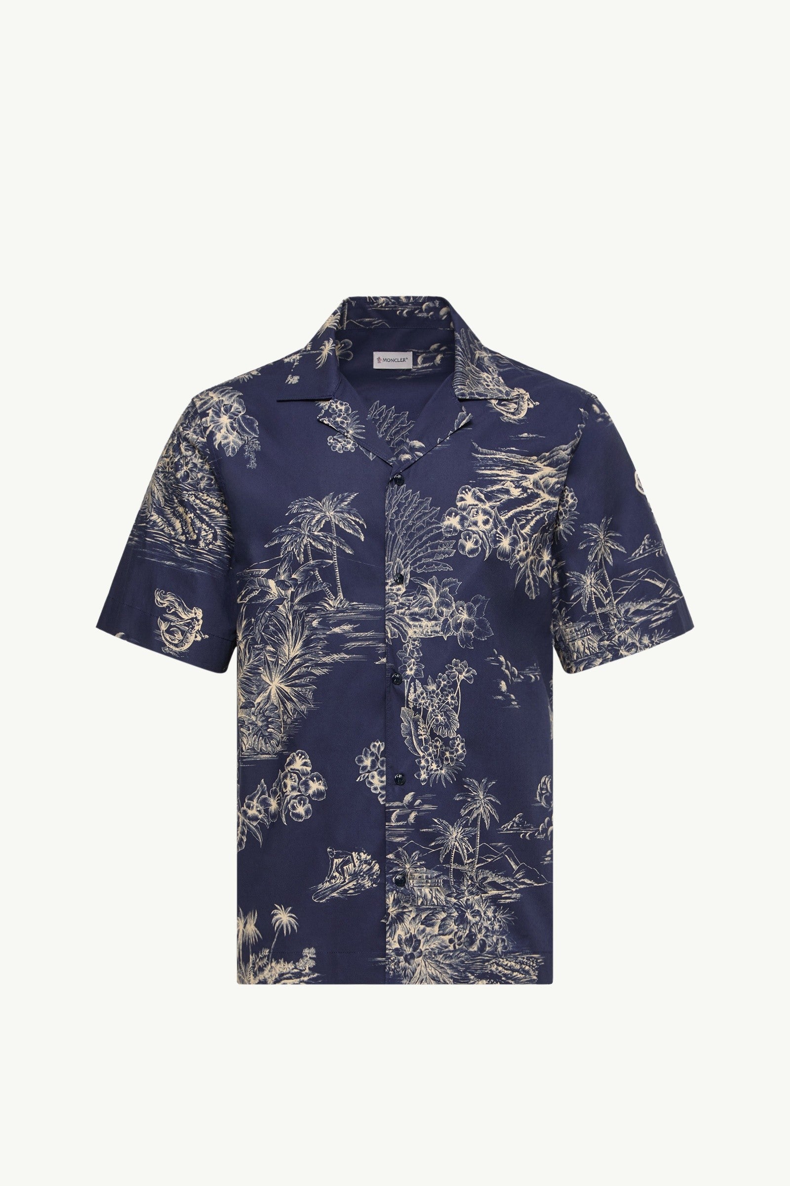 Moncler Floral Print Short Sleeve Cotton Shirt Navy Blue Navy Blue
