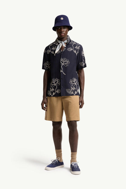 Moncler Embroidered Linen Blend Shirt Blue Blue