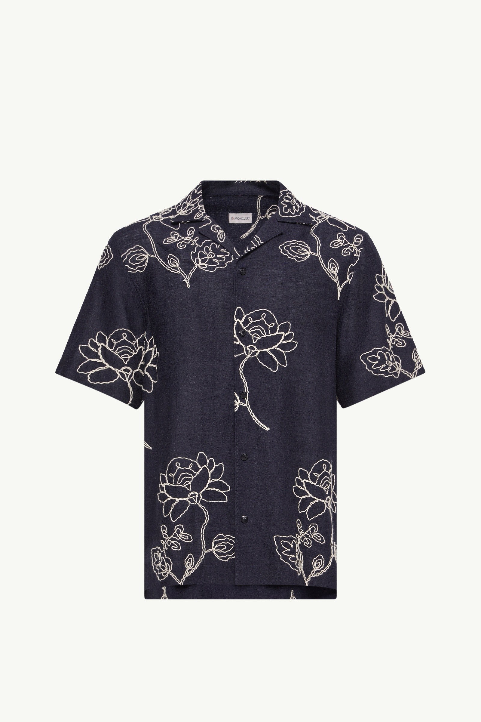 Moncler Embroidered Linen Blend Shirt Blue Blue