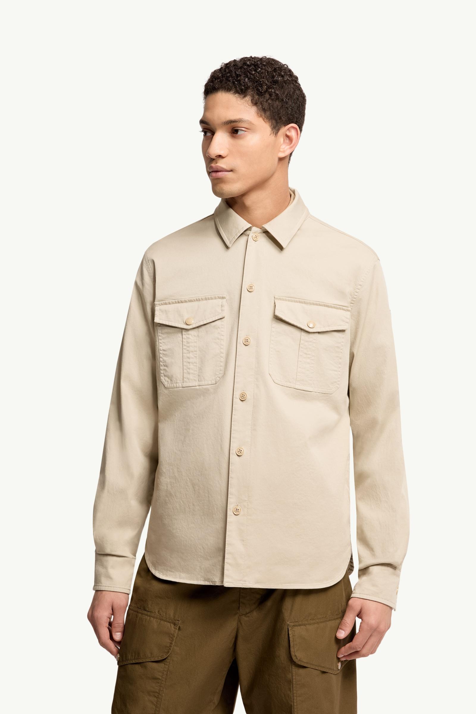 Moncler Cotton Blend Gabardine Long Sleeve Shirt Light Beige Light Beige