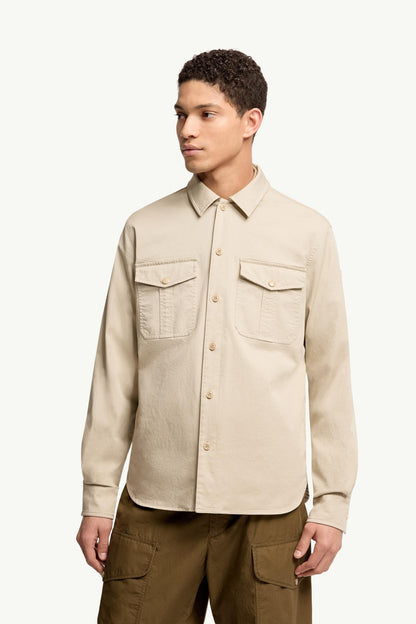 Moncler Cotton Blend Gabardine Long Sleeve Shirt Light Beige Light Beige