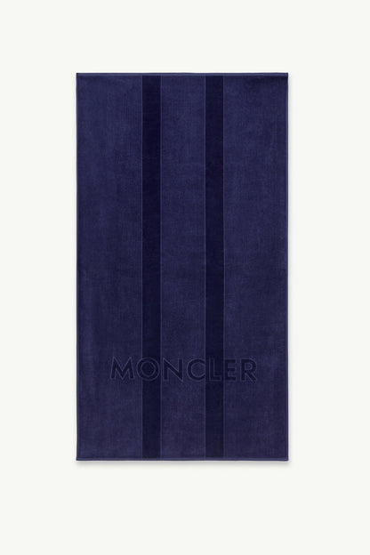 Moncler Logo Cotton Beach Towel Dark Blue Dark Blue