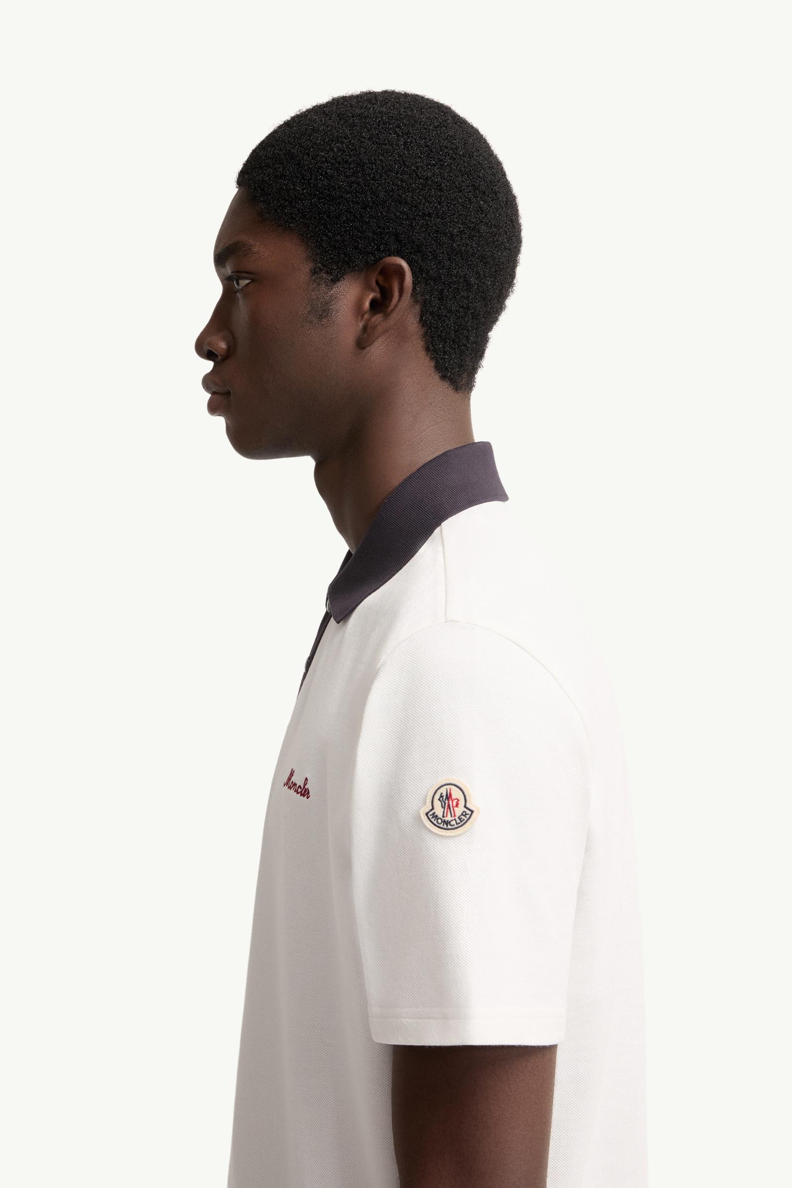 Moncler Embroidered Logo Cotton Piquet Polo Shirt White White