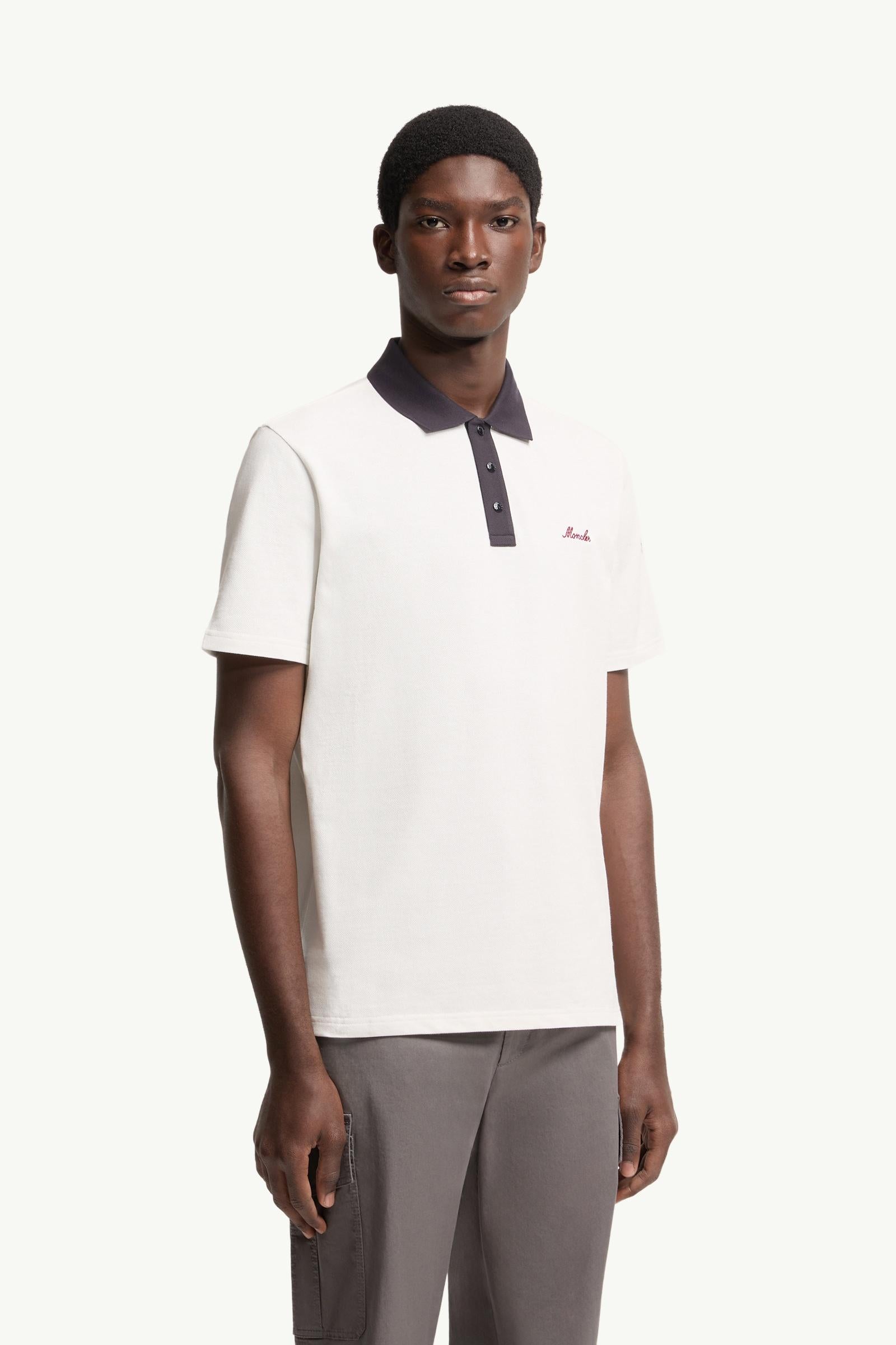 Moncler Embroidered Logo Cotton Piquet Polo Shirt White White