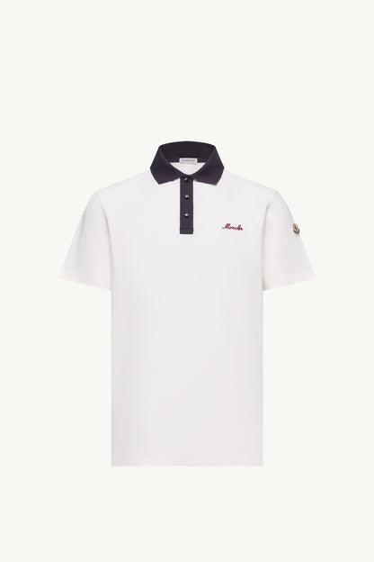 Moncler Embroidered Logo Cotton Piquet Polo Shirt White White