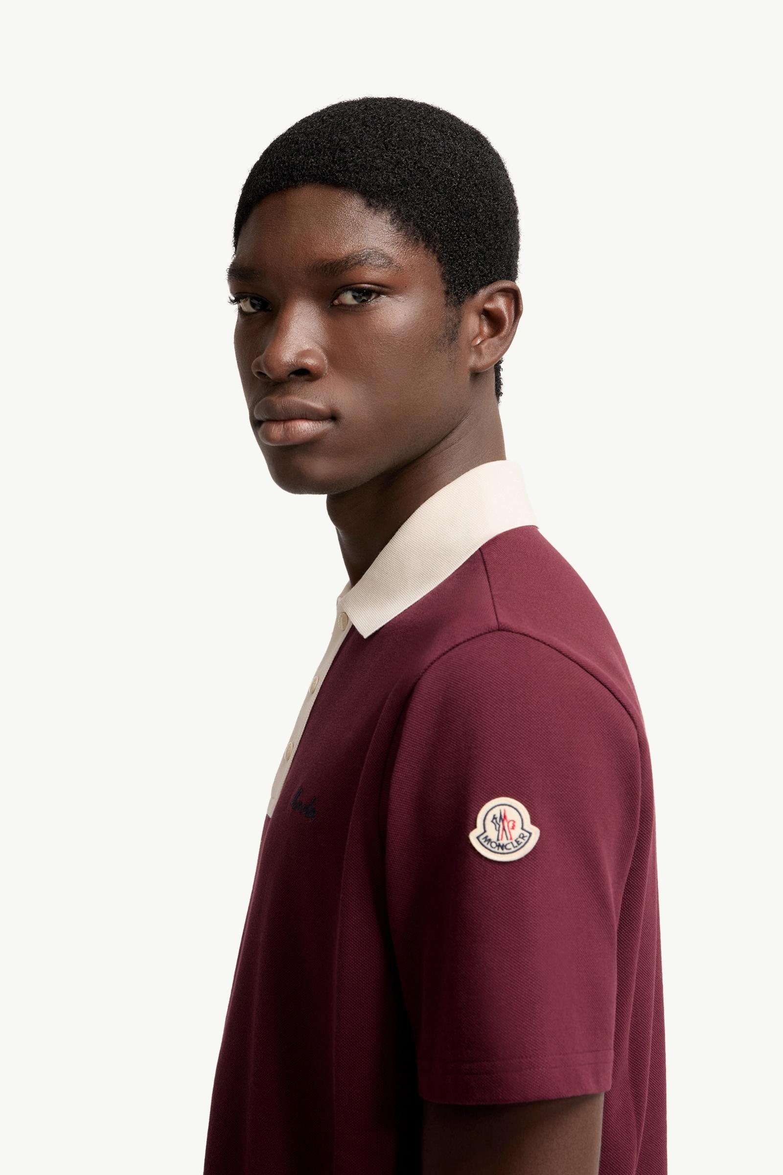 Moncler Embroidered Logo Cotton Piquet Polo Shirt Burgundy Burgundy