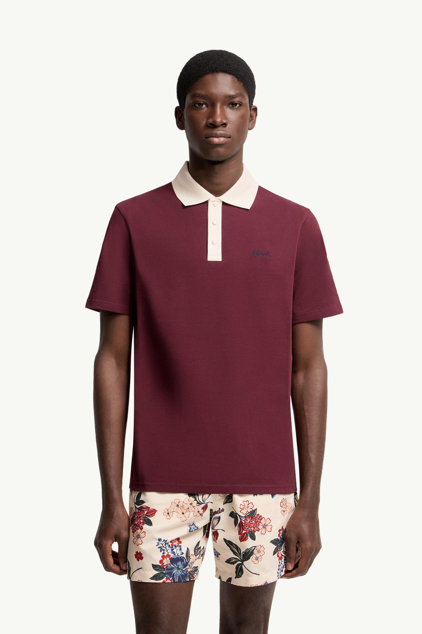 Moncler Embroidered Logo Cotton Piquet Polo Shirt Burgundy Burgundy