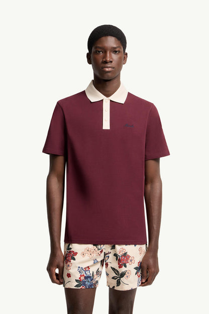 Moncler Embroidered Logo Cotton Piquet Polo Shirt Burgundy Burgundy