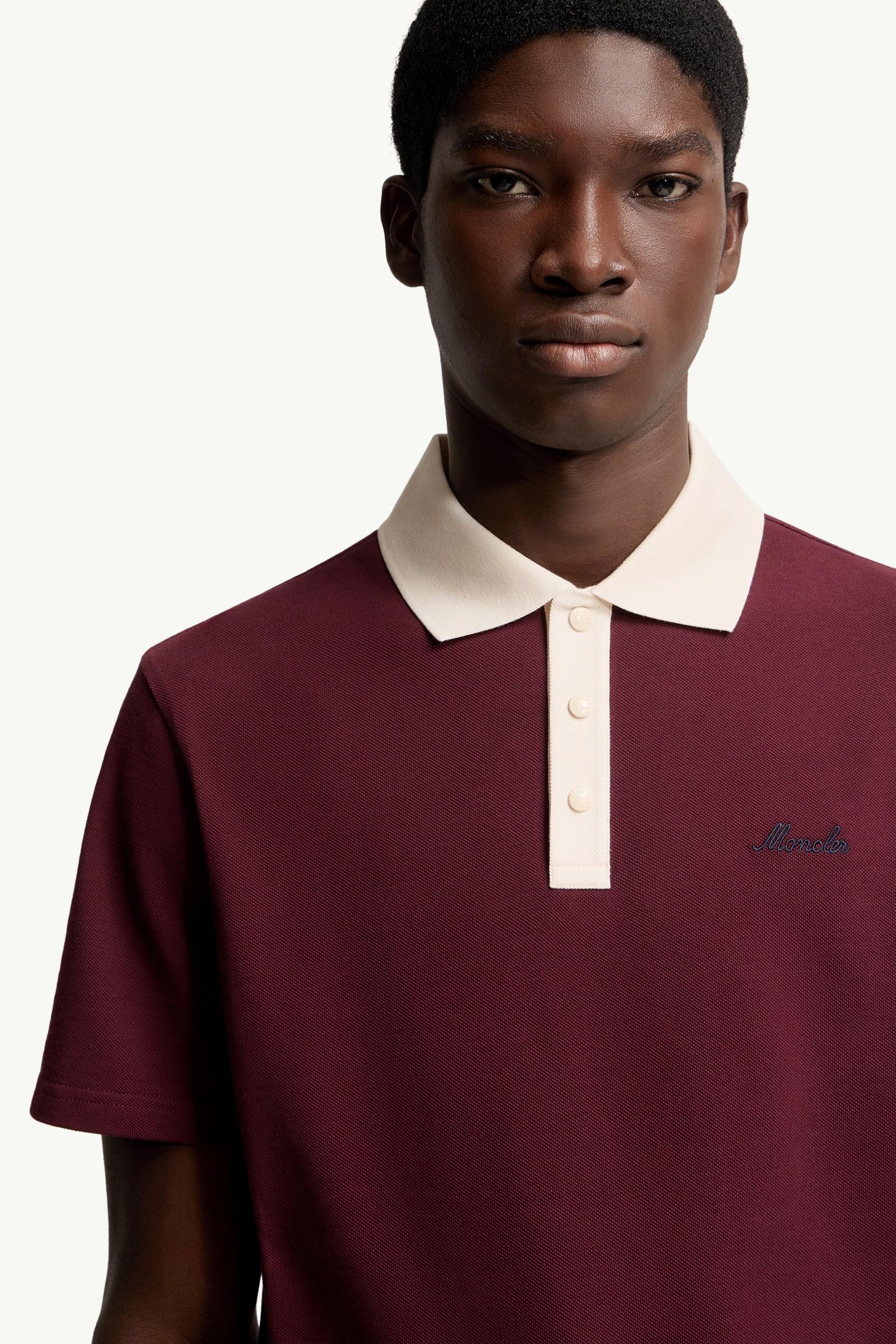 Moncler Embroidered Logo Cotton Piquet Polo Shirt Burgundy Burgundy