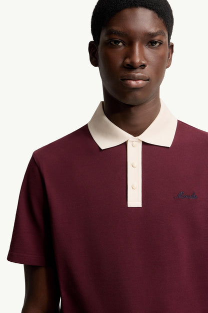 Moncler Embroidered Logo Cotton Piquet Polo Shirt Burgundy Burgundy