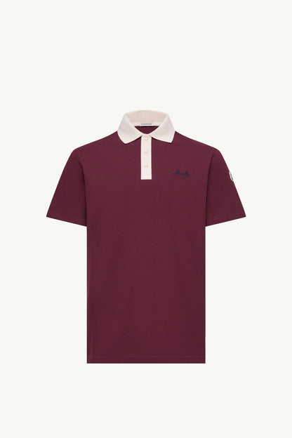 Moncler Embroidered Logo Cotton Piquet Polo Shirt Burgundy Burgundy