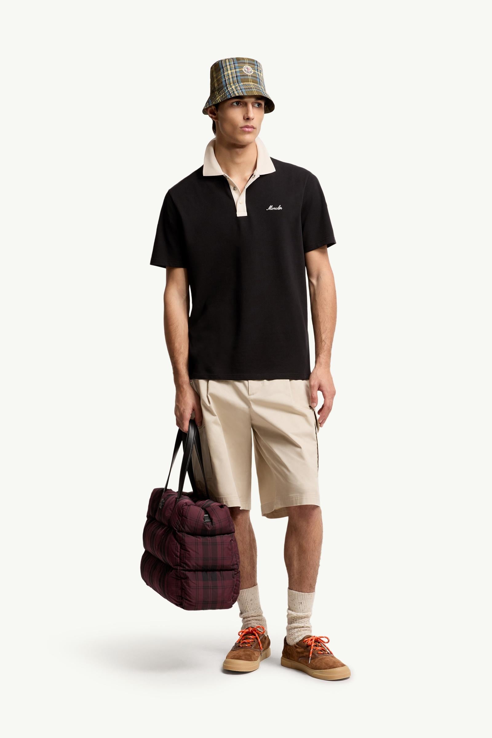 Moncler Embroidered Logo Cotton Piquet Polo Shirt Black Black