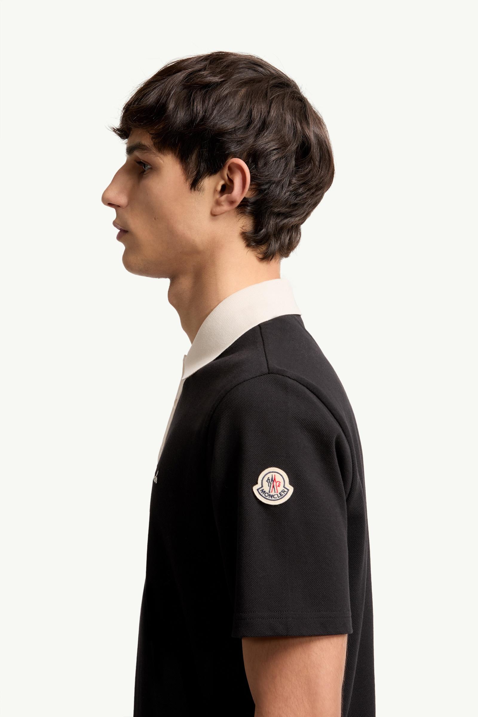 Moncler Embroidered Logo Cotton Piquet Polo Shirt Black Black