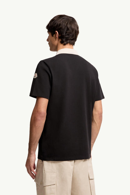 Moncler Embroidered Logo Cotton Piquet Polo Shirt Black Black