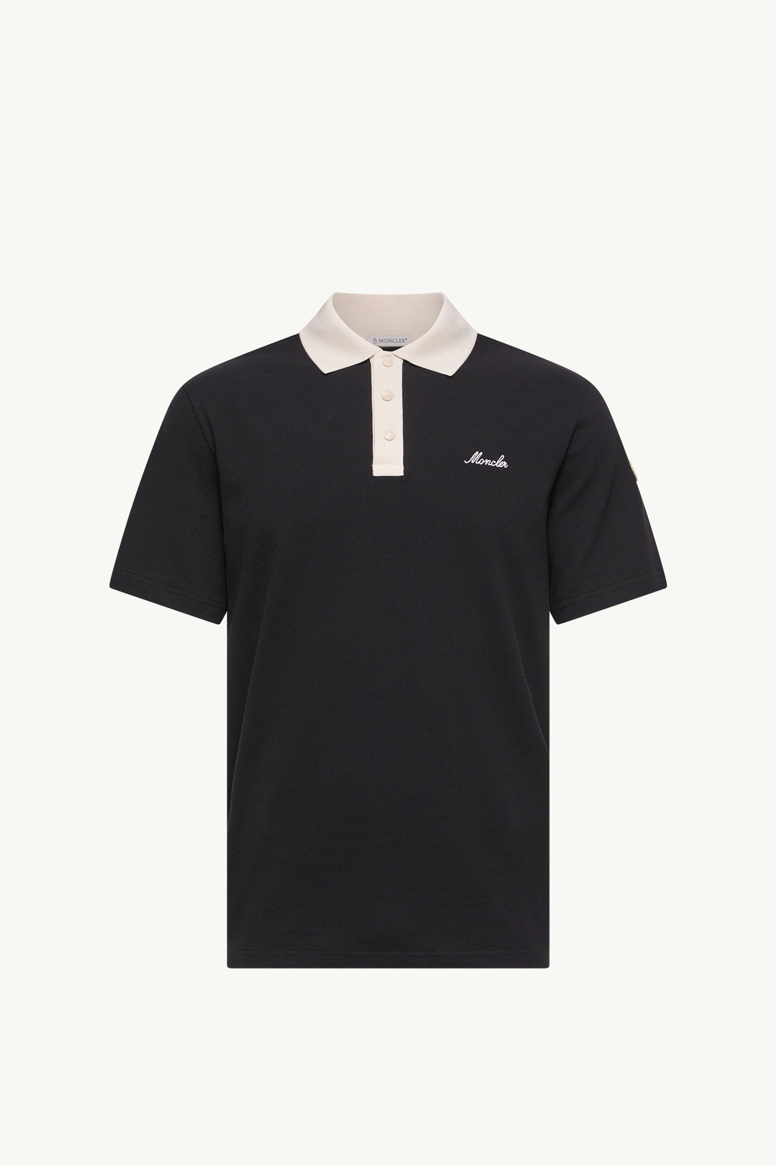 Moncler Embroidered Logo Cotton Piquet Polo Shirt Black Black