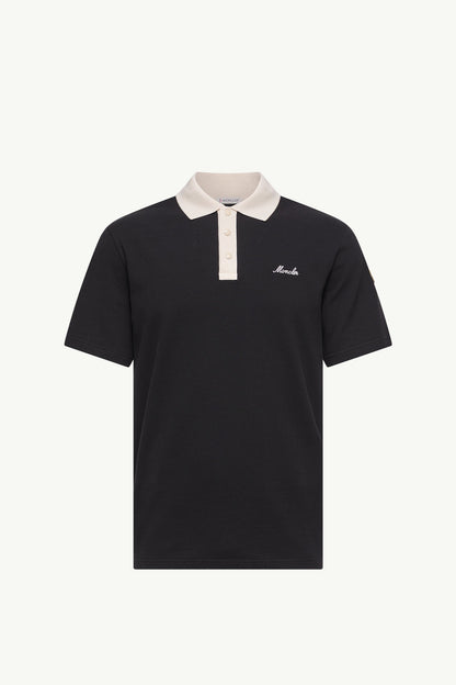 Moncler Embroidered Logo Cotton Piquet Polo Shirt Black Black