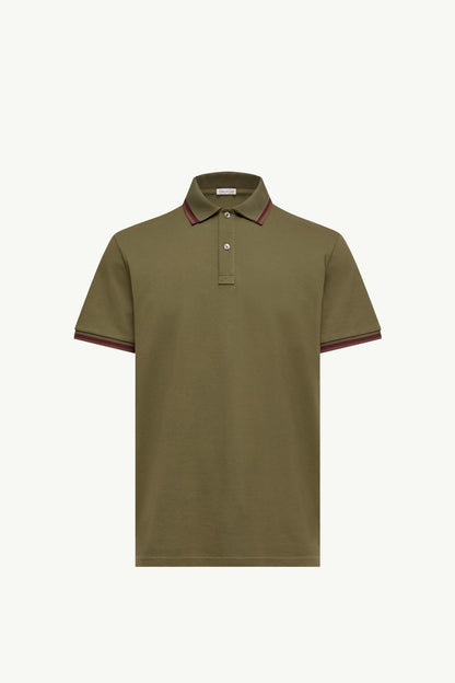 Moncler Double Collar Cotton Piquet Polo Shirt Olive Green Olive Green