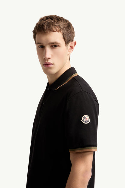 Moncler Double Collar Cotton Piquet Polo Shirt Black Black