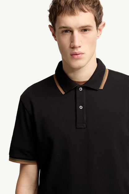 Moncler Double Collar Cotton Piquet Polo Shirt Black Black