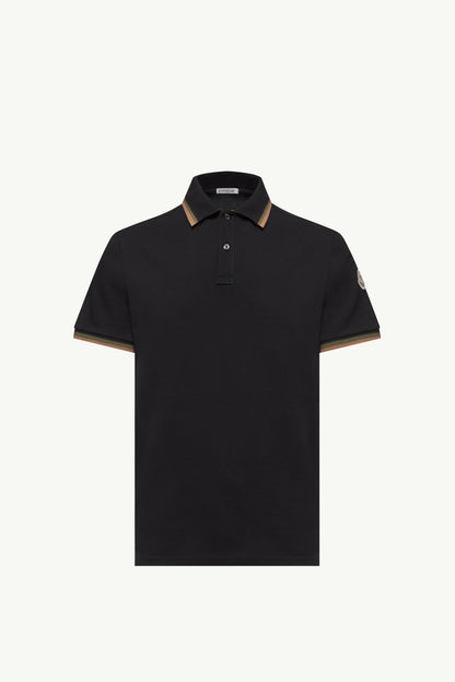Moncler Double Collar Cotton Piquet Polo Shirt Black Black
