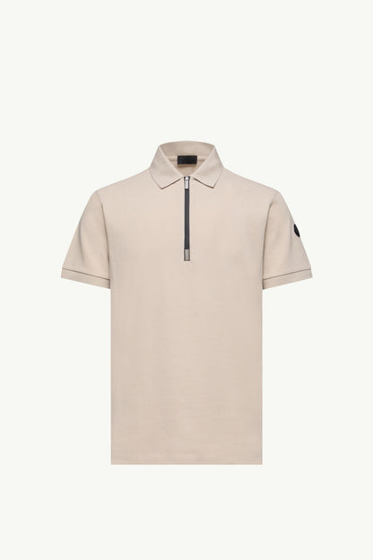 Moncler Logo Cotton Piquet Half-Zip Polo Shirt Light Beige Light Beige