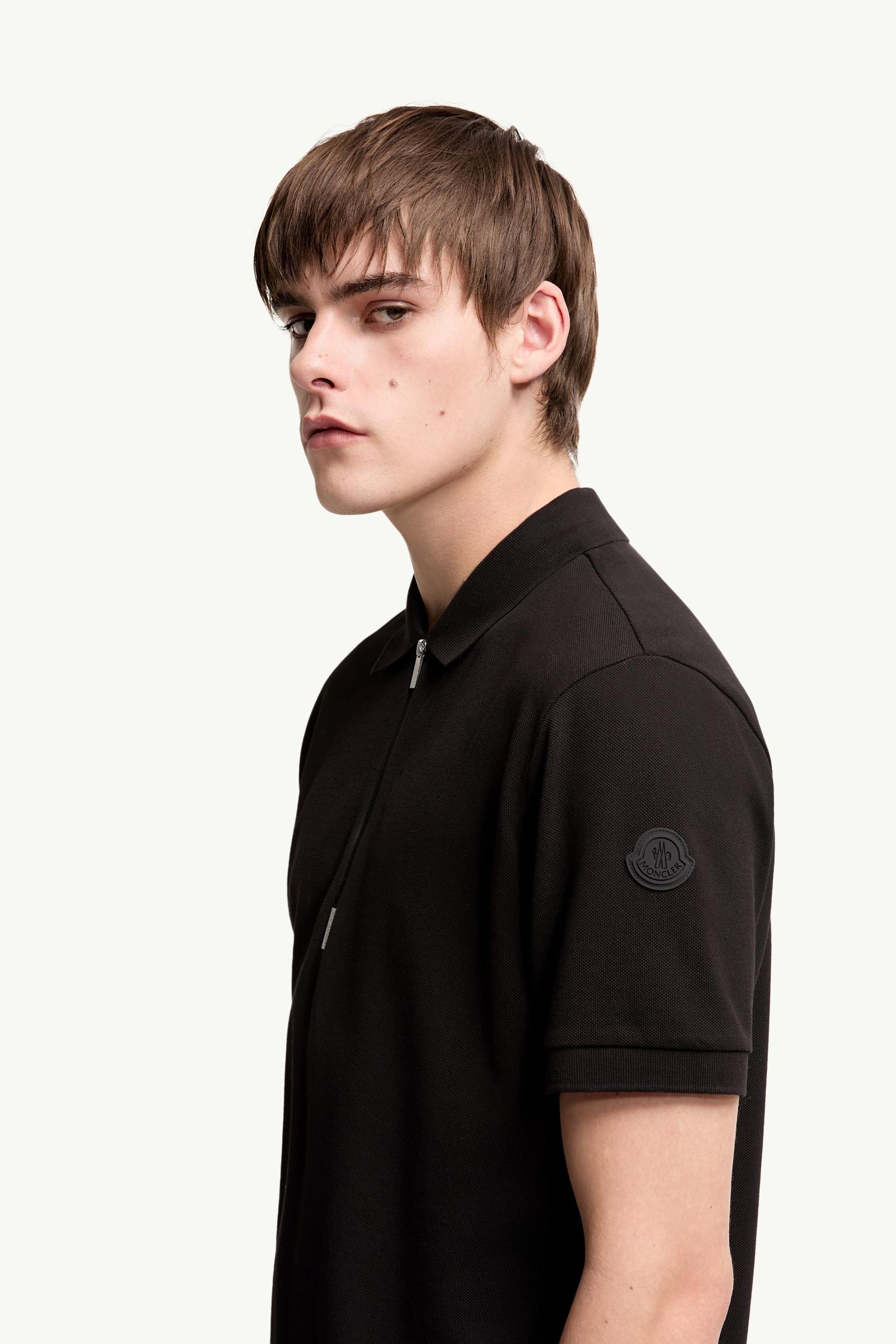 Moncler Logo Cotton Piquet Half-Zip Polo Shirt Black Black