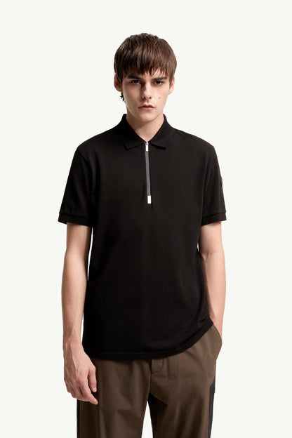 Moncler Logo Cotton Piquet Half-Zip Polo Shirt Black Black