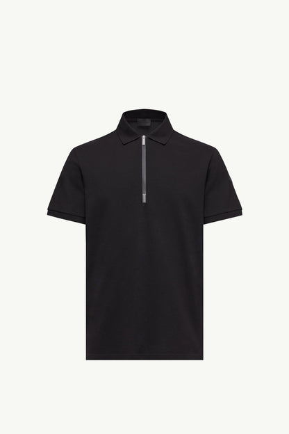 Moncler Logo Cotton Piquet Half-Zip Polo Shirt Black Black