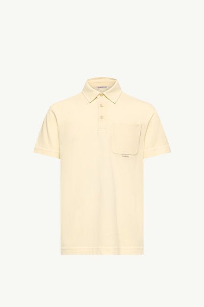 Moncler Leather Logo Cotton Piquet Polo Shirt Ochre Yellow Ochre Yellow