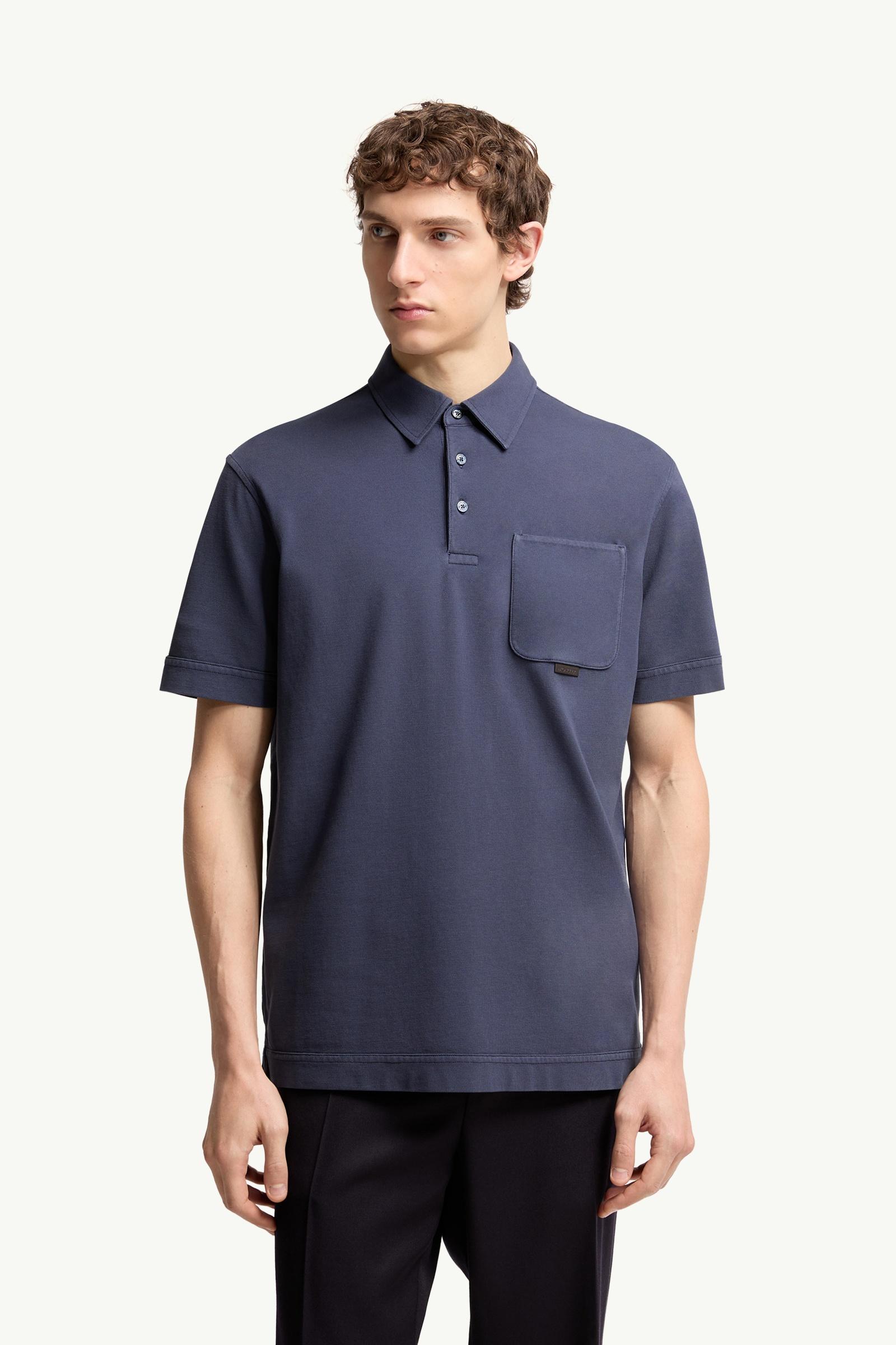 Moncler Leather Logo Cotton Piquet Polo Shirt Royal Blue Royal Blue