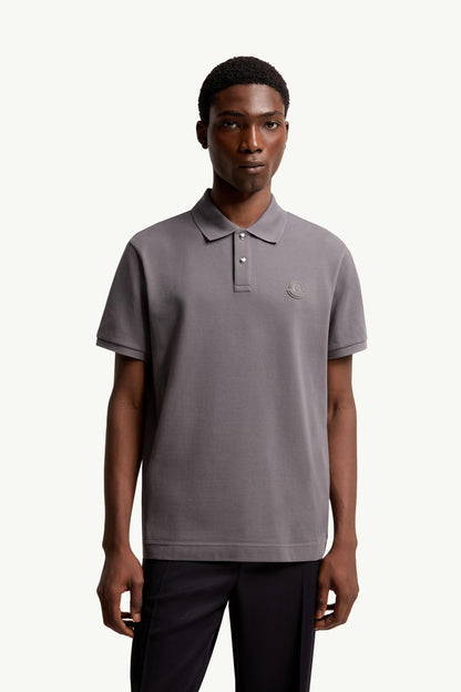 Moncler Logo Patch Cotton Piquet Polo Shirt Grey Grey