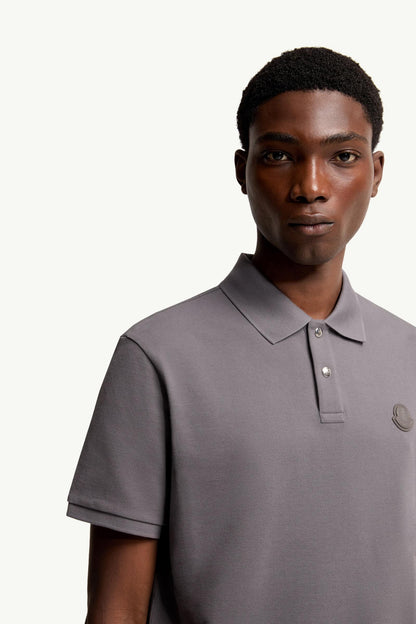 Moncler Logo Patch Cotton Piquet Polo Shirt Grey Grey