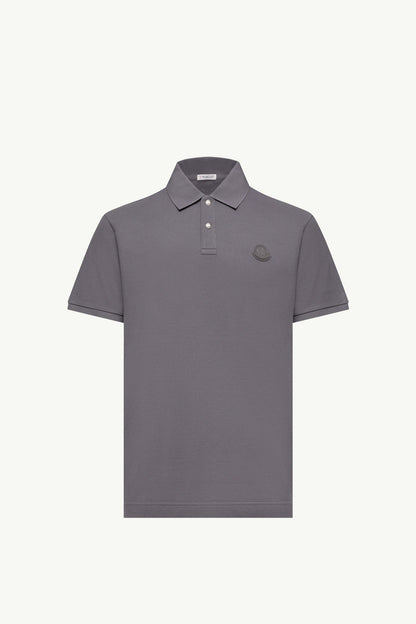 Moncler Logo Patch Cotton Piquet Polo Shirt Grey Grey