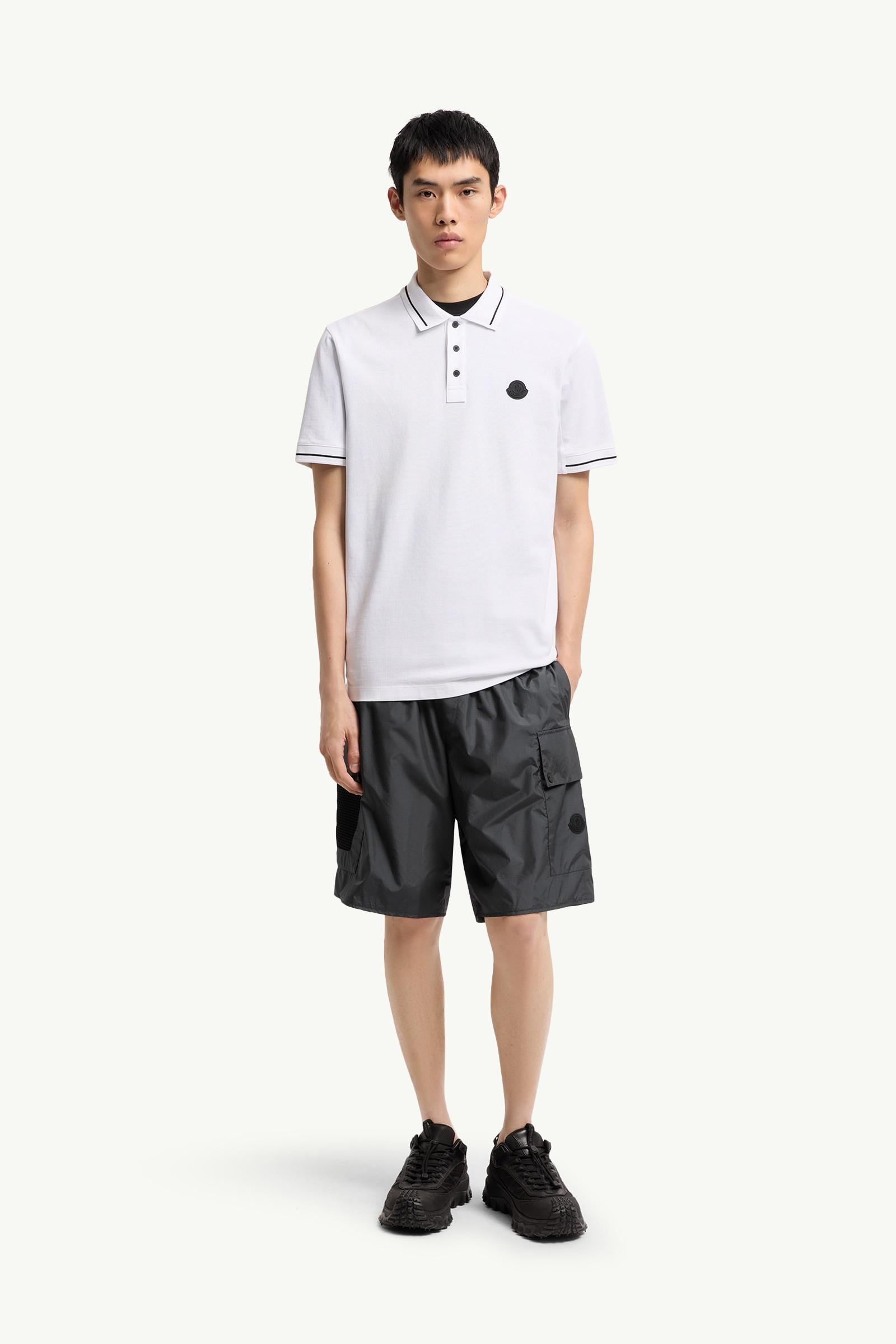 Moncler Logo Patch Cotton Polo Shirt White White