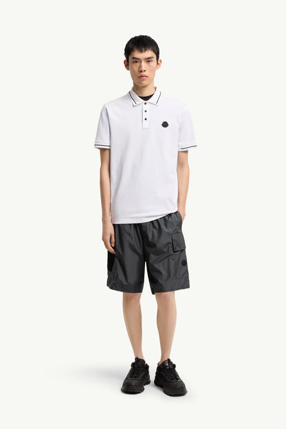 Moncler Logo Patch Cotton Polo Shirt White White