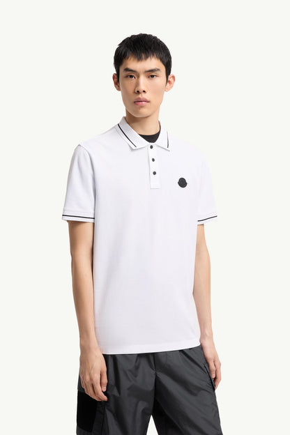 Moncler Logo Patch Cotton Polo Shirt White White