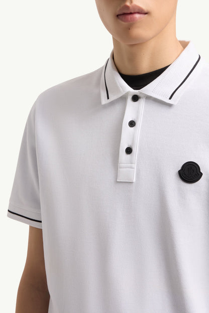 Moncler Logo Patch Cotton Polo Shirt White White