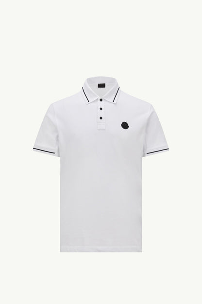Moncler Logo Patch Cotton Polo Shirt White White