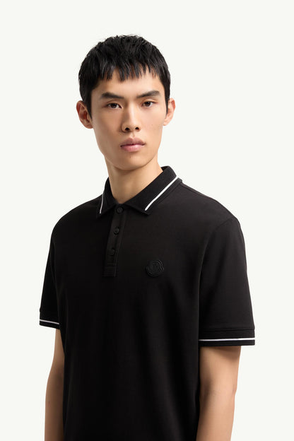 Moncler Logo Patch Cotton Polo Shirt Black Black