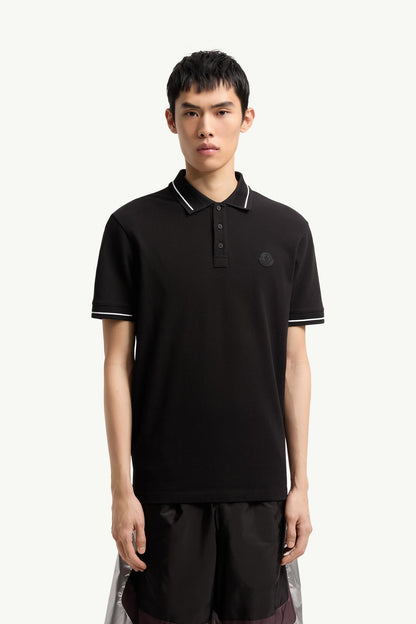 Moncler Logo Patch Cotton Polo Shirt Black Black