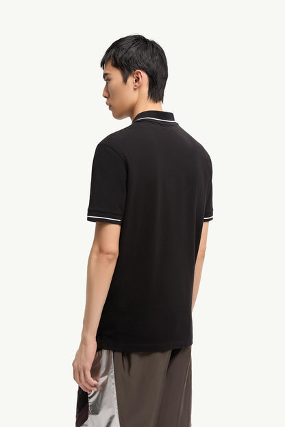Moncler Logo Patch Cotton Polo Shirt Black Black