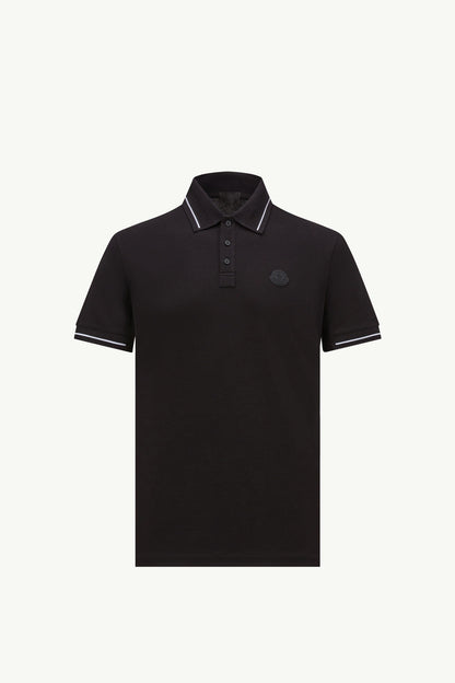 Moncler Logo Patch Cotton Polo Shirt Black Black