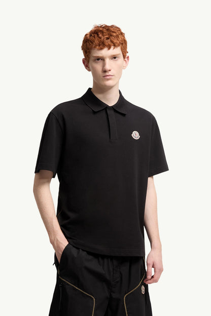 Moncler Logo Cotton Piquet Polo Shirt Black Black