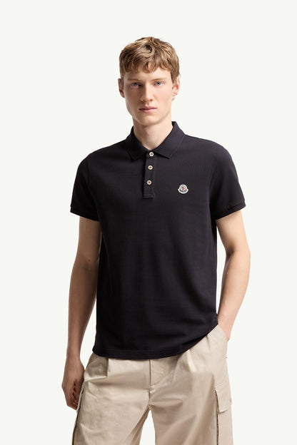 Moncler Logo Patch Cotton Polo Shirt Dark Blue Dark Blue