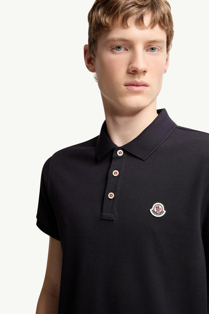 Moncler Logo Patch Cotton Polo Shirt Dark Blue Dark Blue