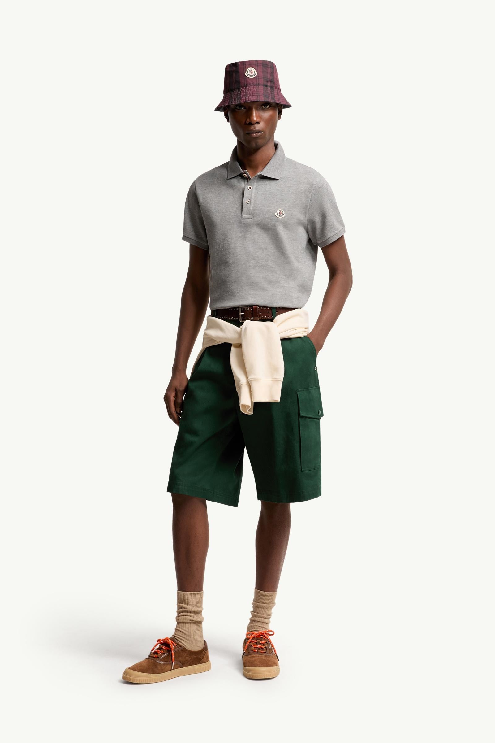 Moncler Logo Patch Cotton Polo Shirt Grey Grey