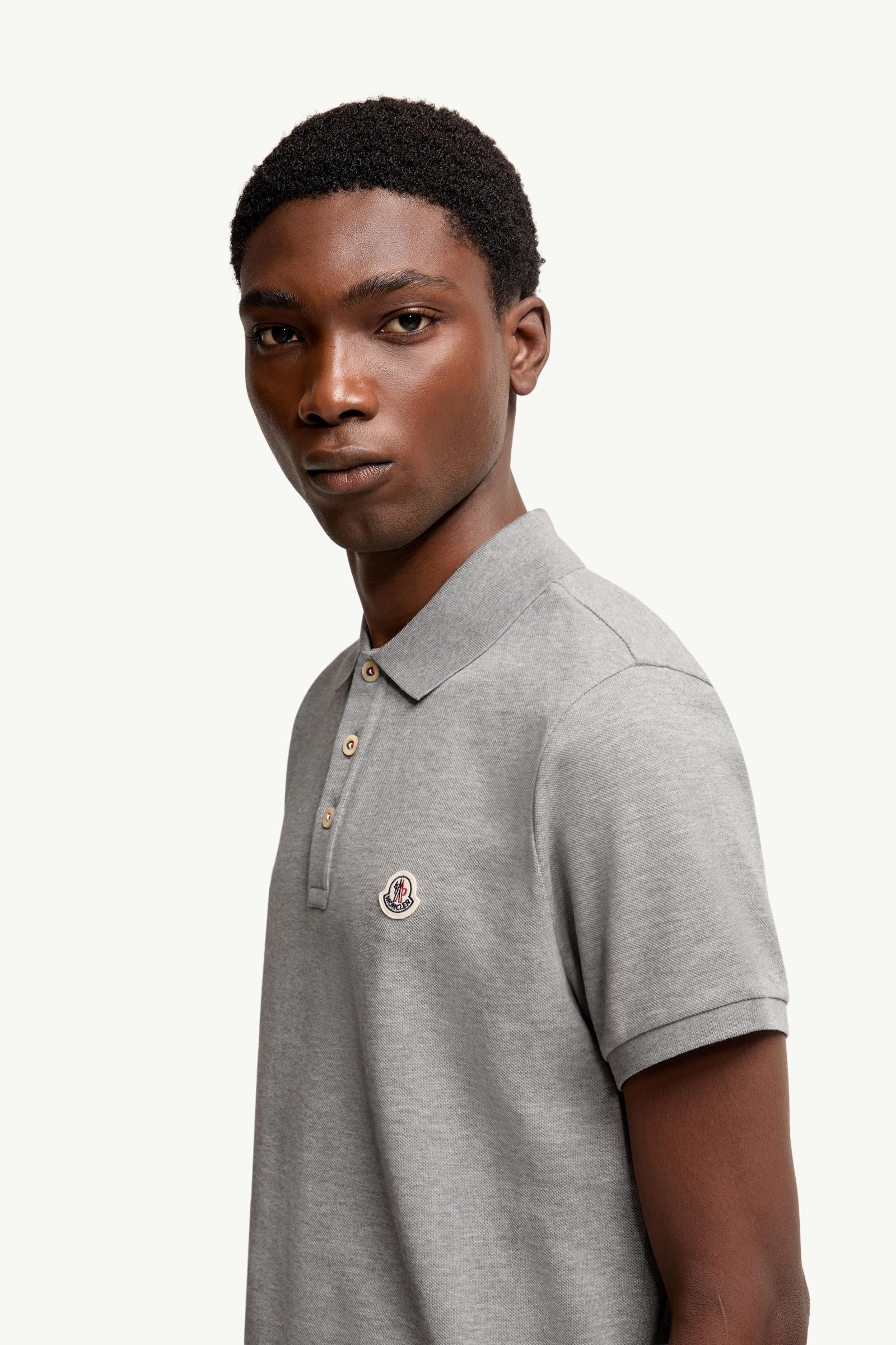 Moncler Logo Patch Cotton Polo Shirt Grey Grey