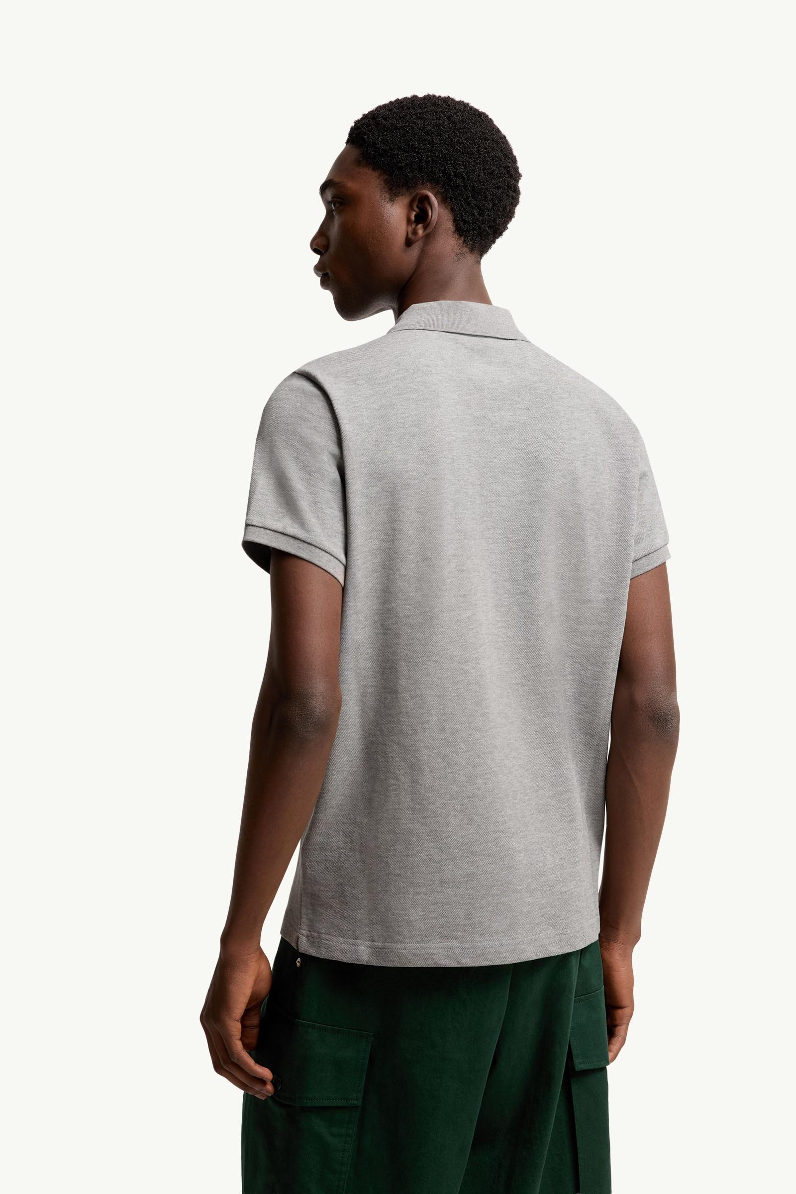 Moncler Logo Patch Cotton Polo Shirt Grey Grey