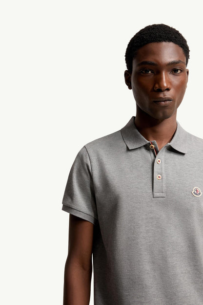Moncler Logo Patch Cotton Polo Shirt Grey Grey